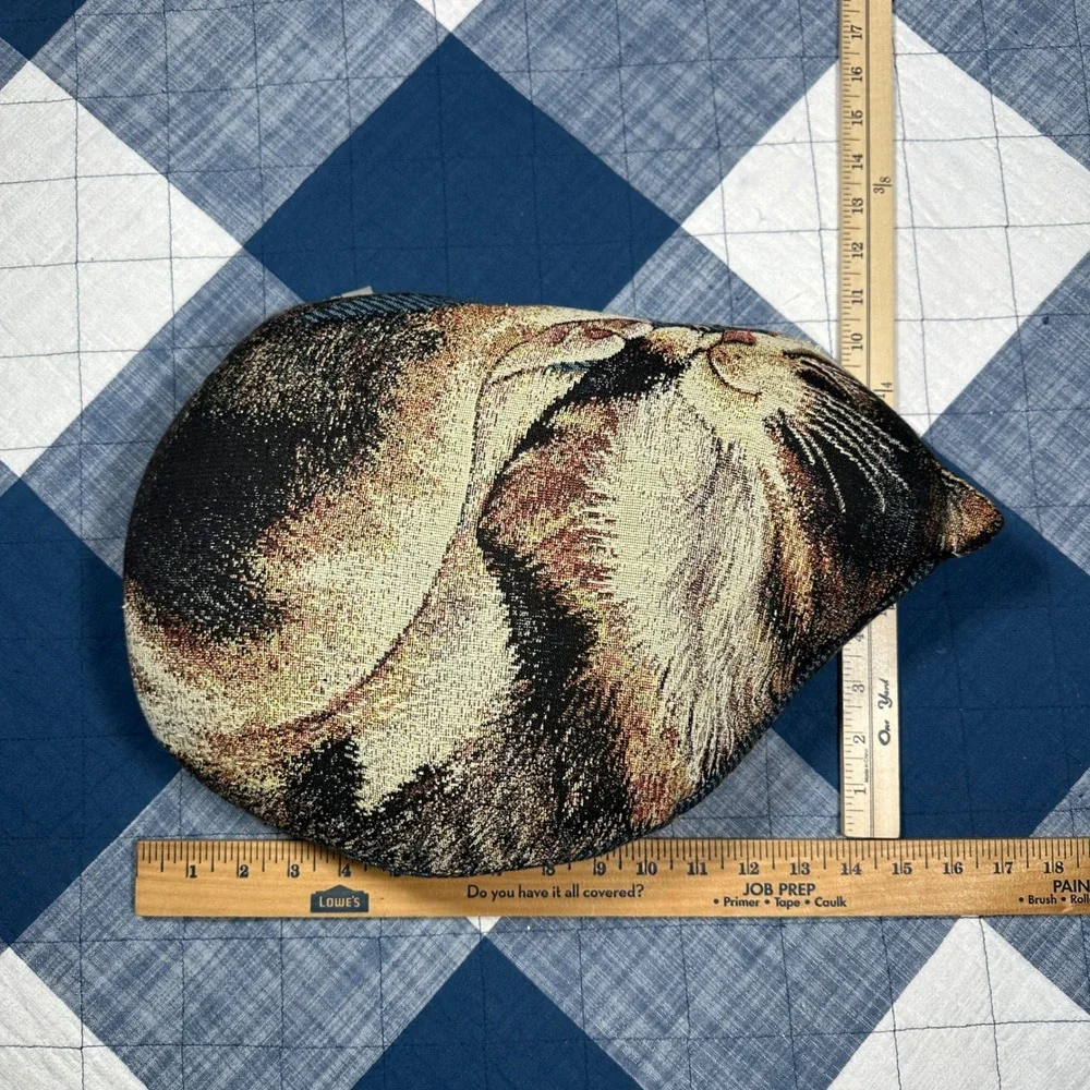 VTG Sleeping Curled Up Cat Decorative Pillow Pat Cockrell Woven Tapestry
